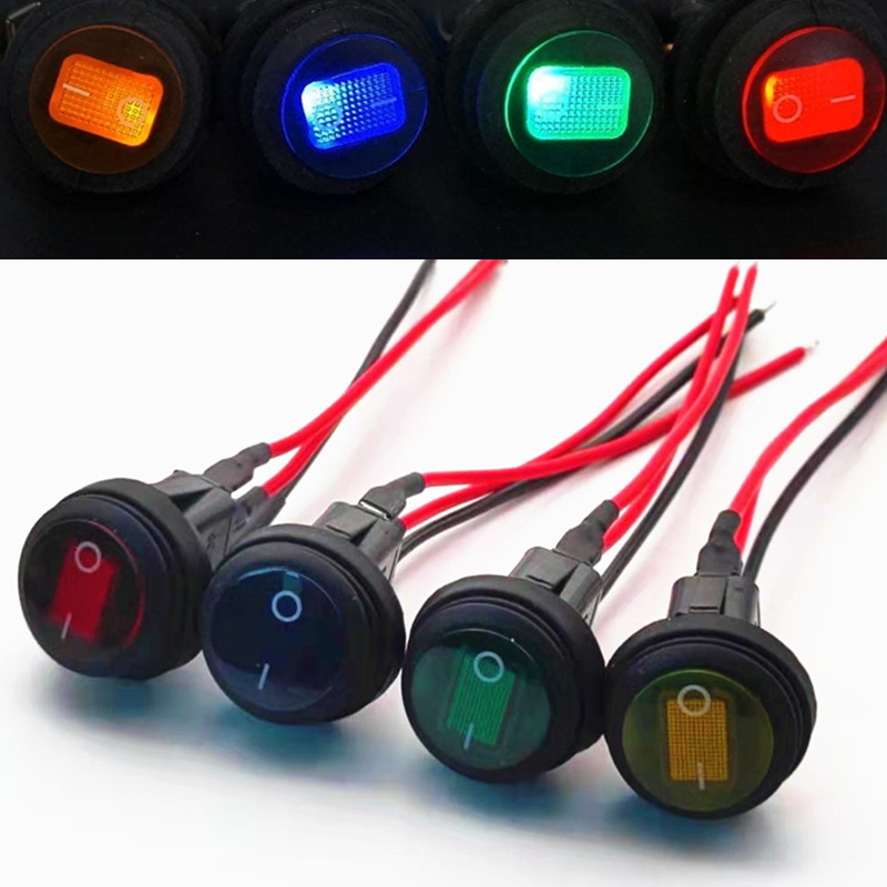 带线防水开关12V20A LED灯2档3脚12V/24V船型圆形开关汽车改装