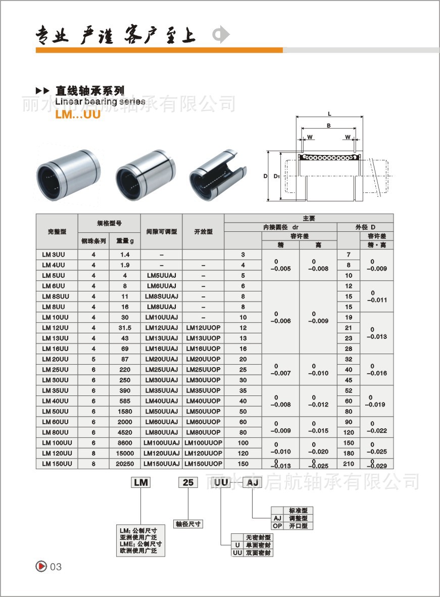 丽水市启航轴承有限公司 电子目录